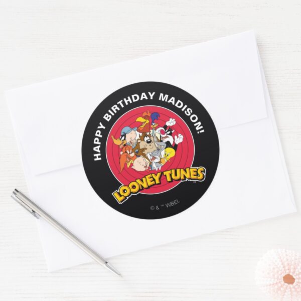 LOONEY_TUNES™_Character_Group___Birthday_Classic_Round_Sticker_4 LOONEY TUNES™ Character Group Birthday Classic Round Sticker