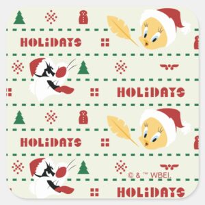 LOONEY TUNES™ SYLVESTER™ TWEETY™ Holiday Pattern Square Sticker