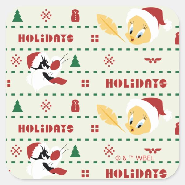 LOONEY_TUNES™_SYLVESTER™_&_TWEETY™_Holiday_Pattern_Square_Sticker_1 LOONEY TUNES™ SYLVESTER™ TWEETY™ Holiday Pattern Square Sticker