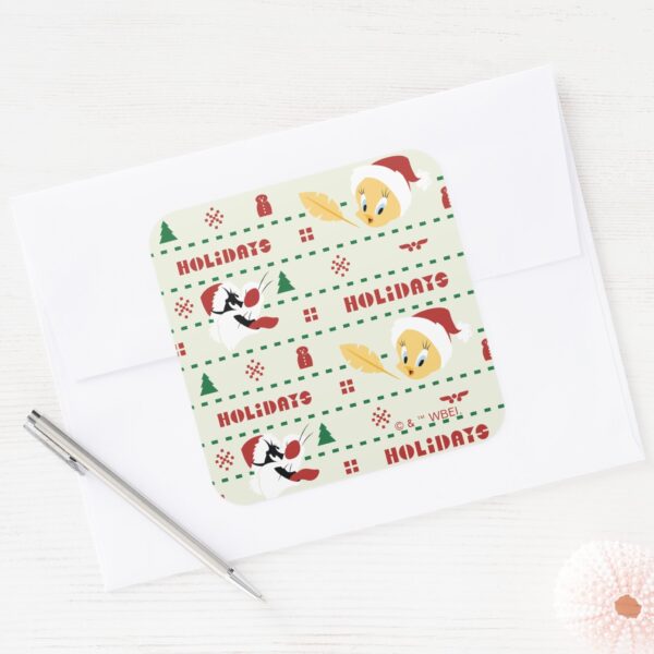 LOONEY_TUNES™_SYLVESTER™_&_TWEETY™_Holiday_Pattern_Square_Sticker_3 LOONEY TUNES™ SYLVESTER™ TWEETY™ Holiday Pattern Square Sticker
