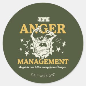 LOONEY_TUNES™__TAZ™_ACME_Anger_Management_Classic_Round_Sticker_1 LOONEY TUNES™ TAZ™ ACME Anger Management Classic Round Sticker