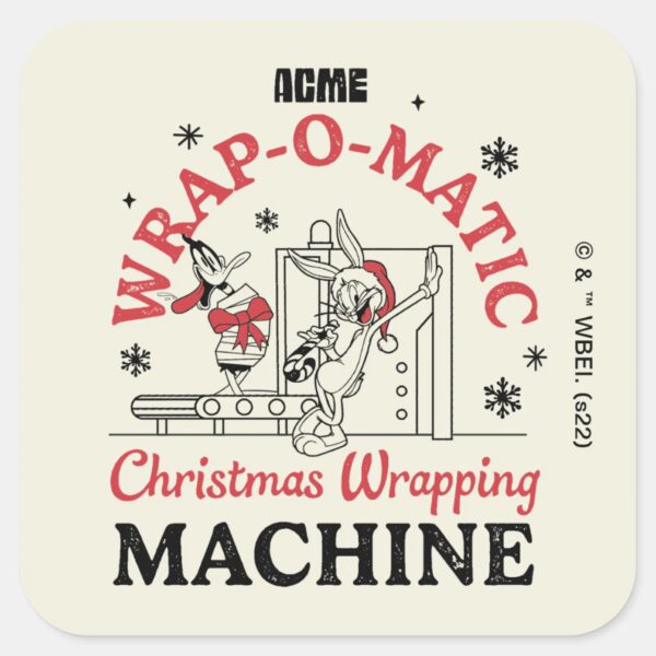 LOONEY_TUNES™___ACME_Wrap-O-Matic_Wrapping_Machine_Square_Sticker_1 LOONEY TUNES™ ACME Wrap O Matic Wrapping Machine Square Sticker