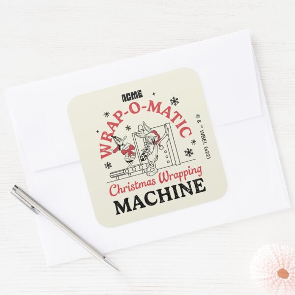 LOONEY_TUNES™___ACME_Wrap-O-Matic_Wrapping_Machine_Square_Sticker_3 LOONEY TUNES™ ACME Wrap O Matic Wrapping Machine Square Sticker