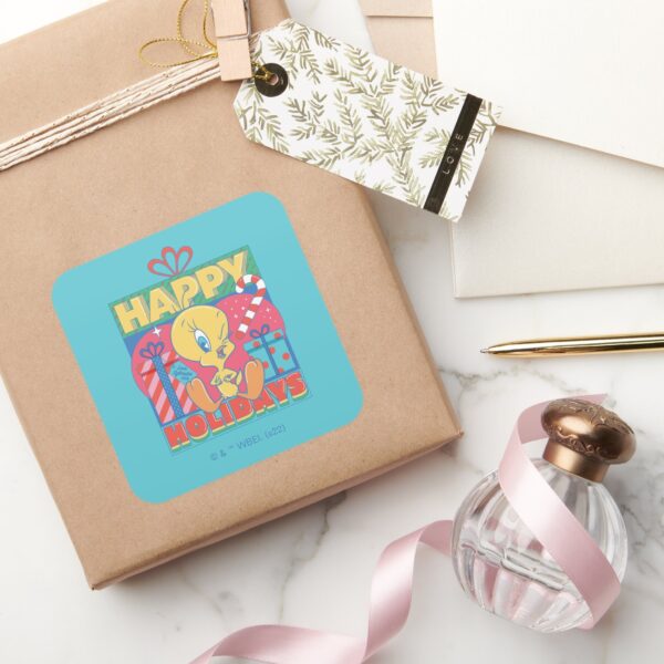 LOONEY_TUNES™___TWEETY™_Happy_Holidays_Square_Sticker_5 LOONEY TUNES™ TWEETY™ Happy Holidays Square Sticker