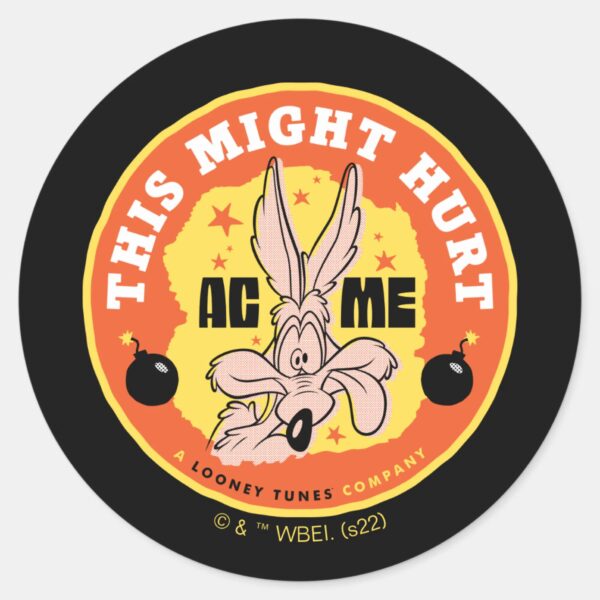 LOONEY_TUNES™___WILE_E._COYOTE™_This_Might_Hurt_Classic_Round_Sticker_1 LOONEY TUNES™ WILE E. COYOTE™ This Might Hurt Classic Round Sticker