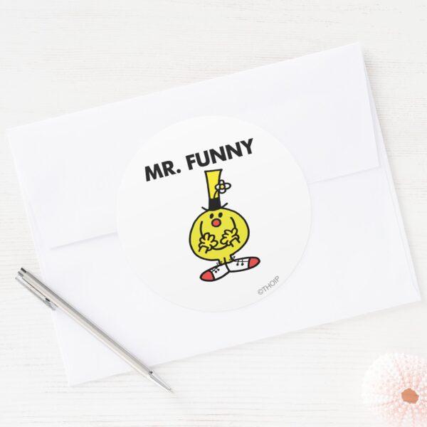 Laughing_Mr._Funny_With_Flower_Classic_Round_Sticker_3 Laughing Mr. Funny With Flower Classic Round Sticker