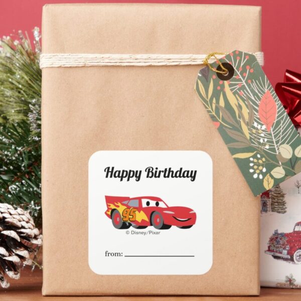 Lightning_McQueen___A_Gift_From_-_Birthday_Square_Sticker_7 Lightning McQueen A Gift From Birthday Square Sticker