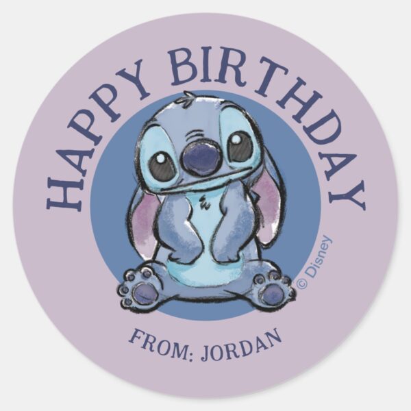 Lilo_&_Stich___Stitch_Sketch___Happy_Birthday_Classic_Round_Sticker_1 Lilo Stich Stitch Sketch Happy Birthday Classic Round Sticker