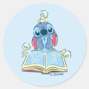 Lilo Stitch Reading A Heartwarming Tale Classic Round Sticker