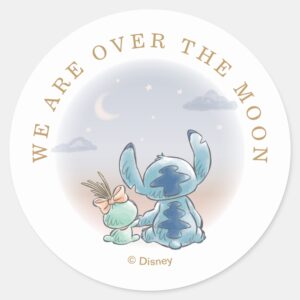 Lilo And Stitch Over The Moon Baby Shower Classic Round Sticker