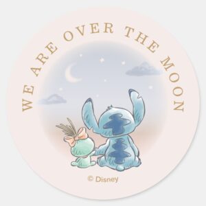 Lilo And Stitch Over The Moon Girl Baby Shower Classic Round Sticker