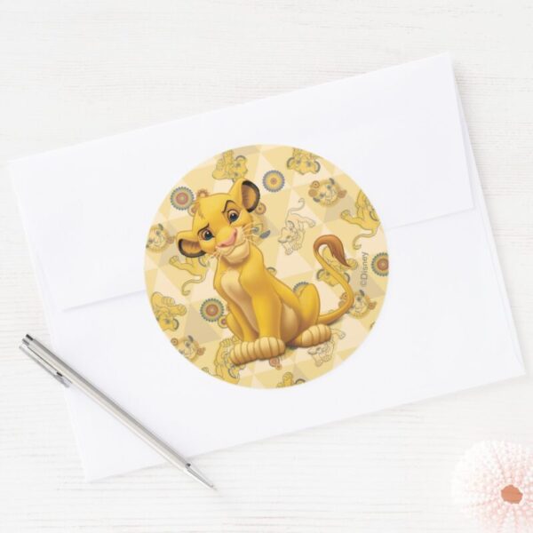 Lion_King___Simba_on_Triangle_Pattern_Classic_Round_Sticker_3 Lion King Simba On Triangle Pattern Classic Round Sticker