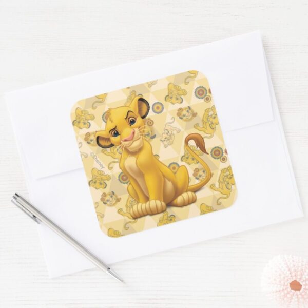 Lion_King___Simba_on_Triangle_Pattern_Square_Sticker_3 Lion King Simba On Triangle Pattern Square Sticker