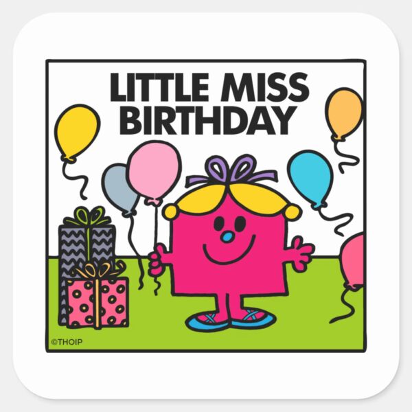 Little_Miss_Birthday___Presents_&_Balloons_Square_Sticker_1 Little Miss Birthday Presents Balloons Square Sticker