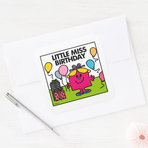 Little_Miss_Birthday___Presents_&_Balloons_Square_Sticker_3 Little Miss Birthday Presents Balloons Square Sticker