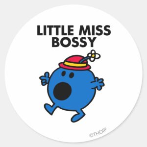 Little Miss Bossy Black Lettering Classic Round Sticker