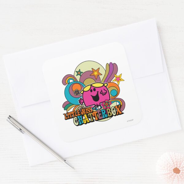 Little_Miss_Chatterbox_&_Colorful_Swirls_Square_Sticker_3 Little Miss Chatterbox Colorful Swirls Square Sticker