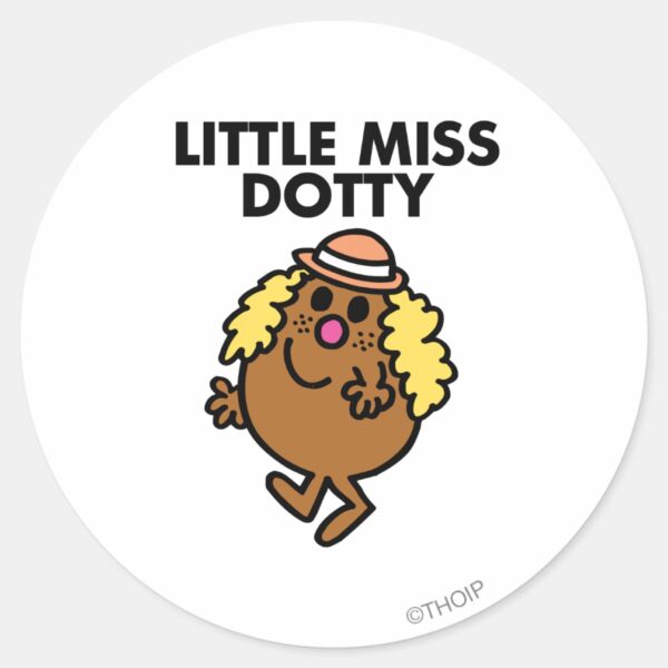 Little_Miss_Dotty_Waving_Classic_Round_Sticker_1 Little Miss Dotty Waving Classic Round Sticker