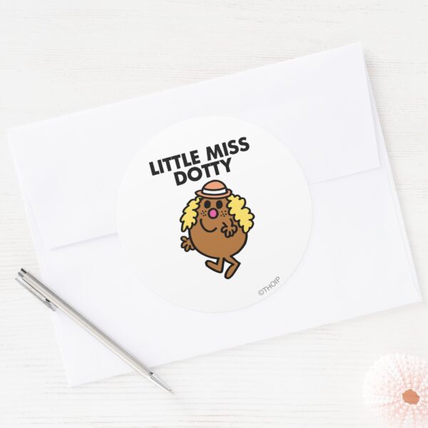 Little_Miss_Dotty_Waving_Classic_Round_Sticker_3 Little Miss Dotty Waving Classic Round Sticker