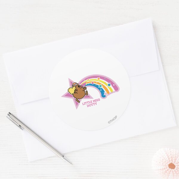 Little_Miss_Dotty___Chasing_Rainbows_Classic_Round_Sticker_3 Little Miss Dotty Chasing Rainbows Classic Round Sticker