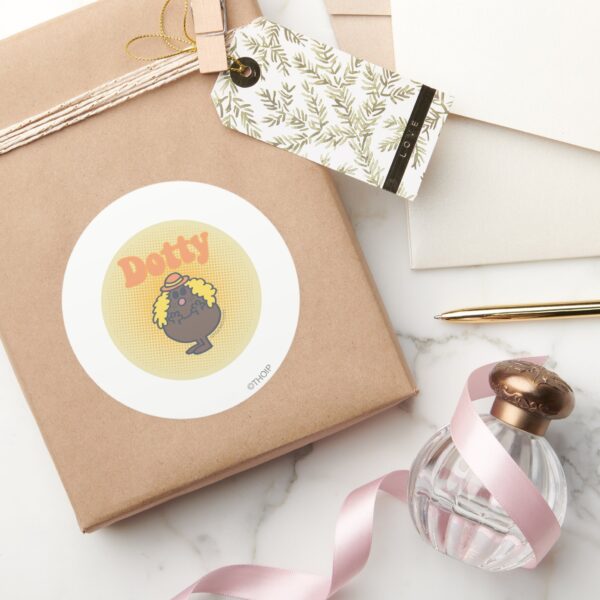 Little_Miss_Dotty___Spotlight_Classic_Round_Sticker_5 Little Miss Dotty Spotlight Classic Round Sticker
