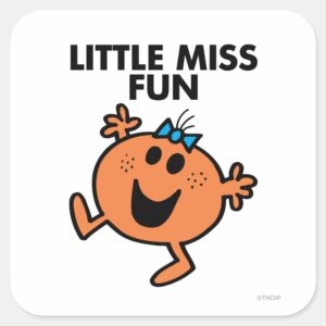 Little_Miss_Fun_Waving_Joyously_Square_Sticker_1 Little Miss Fun Waving Joyously Square Sticker