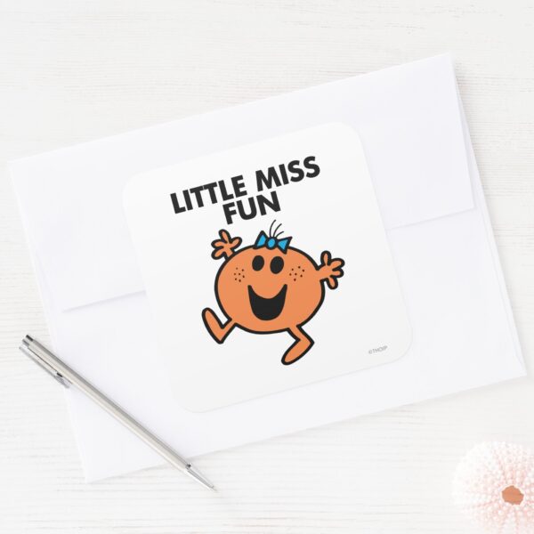 Little_Miss_Fun_Waving_Joyously_Square_Sticker_3 Little Miss Fun Waving Joyously Square Sticker