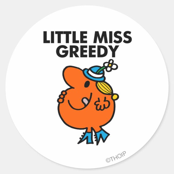 Little_Miss_Greedy_Licking_Her_Lips_Classic_Round_Sticker_1 Little Miss Greedy Licking Her Lips Classic Round Sticker