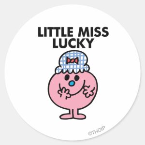 Little Miss Lucky Hiding Her Mouth Classic Round Sticker