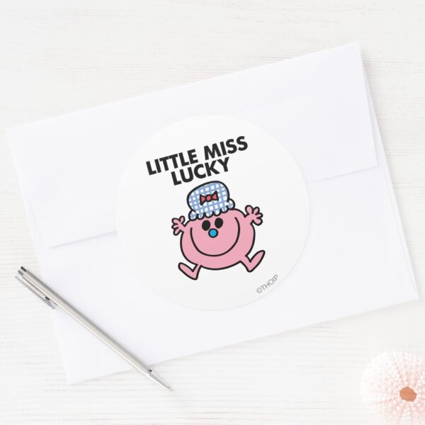 Little_Miss_Lucky___Black_Lettering_Classic_Round_Sticker_3 Little Miss Lucky Black Lettering Classic Round Sticker