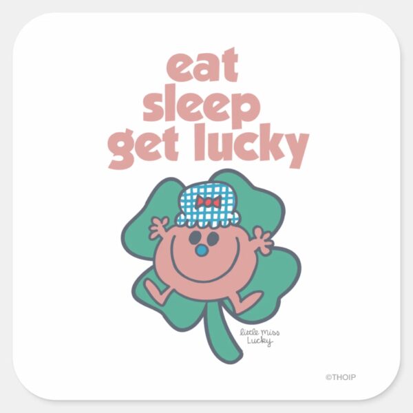 Little_Miss_Lucky's_Motto___Green_clover_Square_Sticker_1 Little Miss Luckys Motto Green Clover Square Sticker