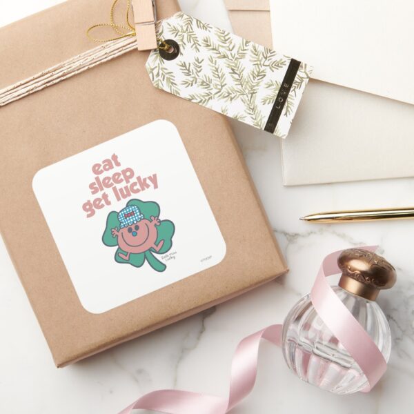 Little_Miss_Lucky's_Motto___Green_clover_Square_Sticker_5 Little Miss Luckys Motto Green Clover Square Sticker