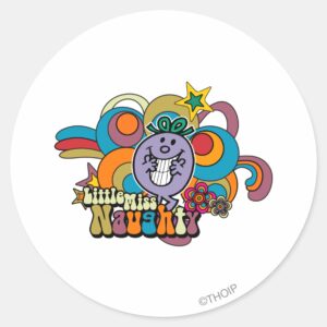 Little Miss Naughty Rainbow Classic Round Sticker