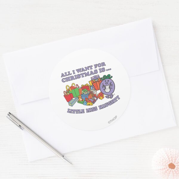 Little_Miss_Naughty's_Christmas_Joy_Classic_Round_Sticker_3 Little Miss Naughtys Christmas Joy Classic Round Sticker