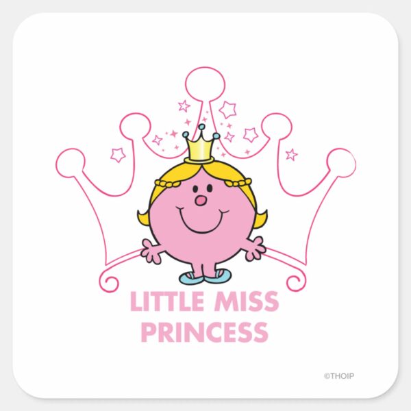 Little_Miss_Princess___Pink_Five_Pointed_Crown_Square_Sticker_1 Little Miss Princess Pink Five Pointed Crown Square Sticker