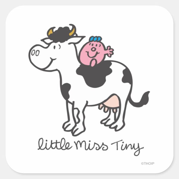 Little_Miss_Tiny___Cow_Riding_Square_Sticker_1 Little Miss Tiny Cow Riding Square Sticker
