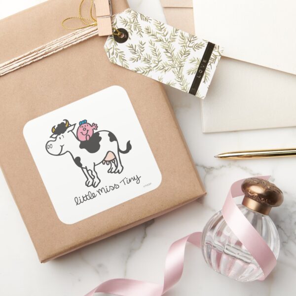 Little_Miss_Tiny___Cow_Riding_Square_Sticker_5 Little Miss Tiny Cow Riding Square Sticker