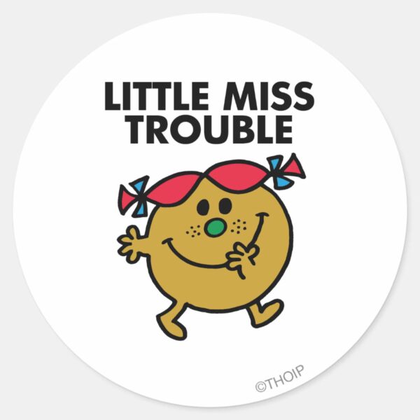 Little Miss Trouble Black Lettering Classic Round Sticker