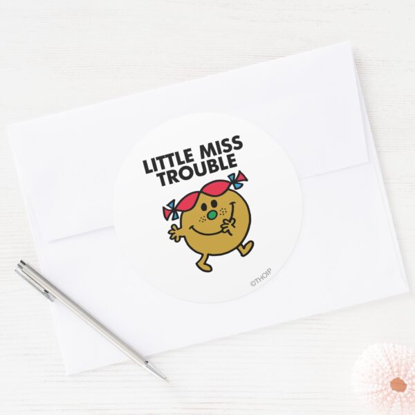 Little Miss Trouble Black Lettering Classic Round Sticker