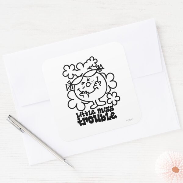 Little_Miss_Trouble___Black_&_White_Square_Sticker_3 Little Miss Trouble Black White Square Sticker