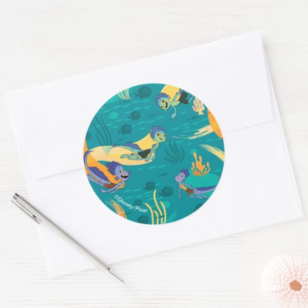 Luca___Alberto_&_Luca_Swim_With_Fish_Pattern_Classic_Round_Sticker_3 Luca Alberto Luca Swim With Fish Pattern Classic Round Sticker