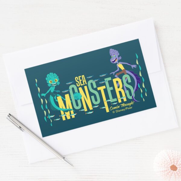 Luca___Sea_Monsters_Comin'_Through!_Rectangular_Sticker_3 Luca Sea Monsters Comin Through Rectangular Sticker