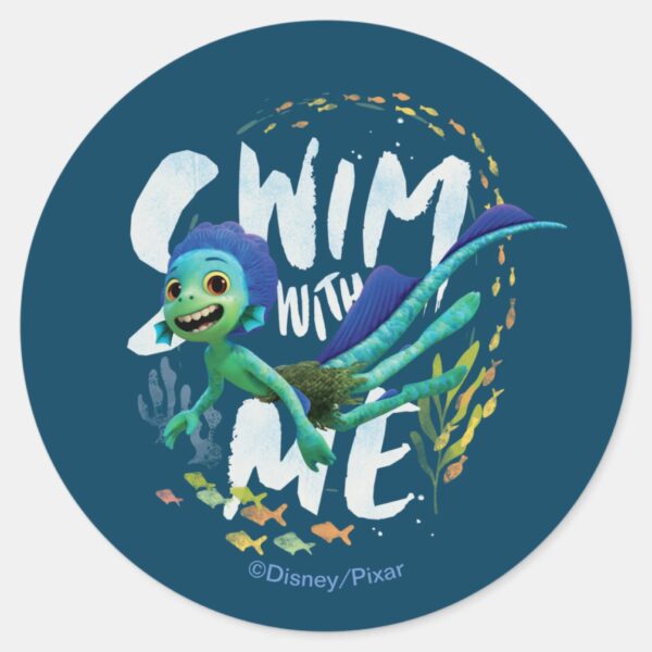 Luca___Swim_With_Me_Classic_Round_Sticker_1 Luca Swim With Me Classic Round Sticker