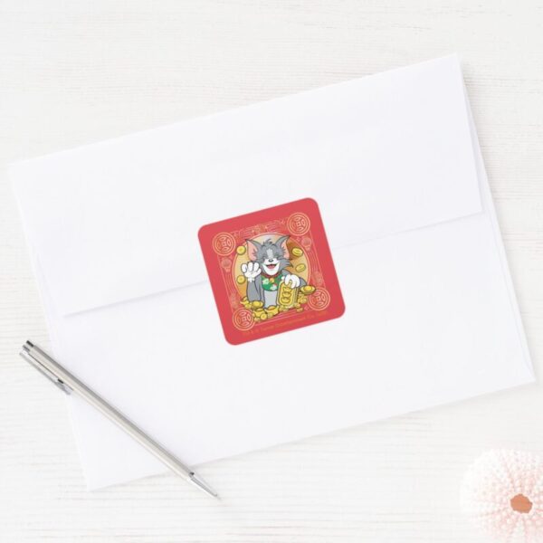 Lucky_Cat_Jerry_With_Gold_Sycees_Square_Sticker_3 Lucky Cat Jerry With Gold Sycees Square Sticker