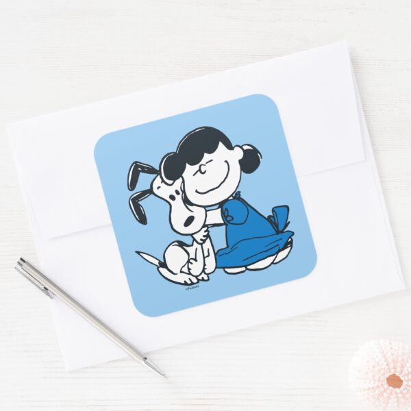 Lucy_Hugging_Snoopy_Square_Sticker_3 Lucy Hugging Snoopy Square Sticker