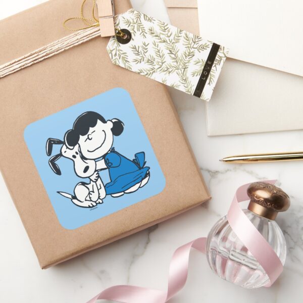 Lucy_Hugging_Snoopy_Square_Sticker_5 Lucy Hugging Snoopy Square Sticker
