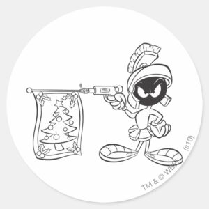 MARVIN THE MARTIAN™ Christmas Tree Pop Gun Classic Round Sticker