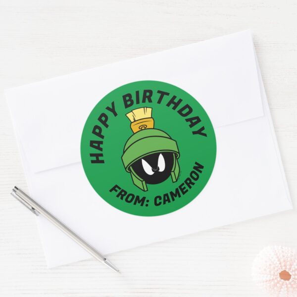 MARVIN_THE_MARTIAN™_Mad___Happy_Birthday_Classic_Round_Sticker_3 MARVIN THE MARTIAN™ Mad Happy Birthday Classic Round Sticker