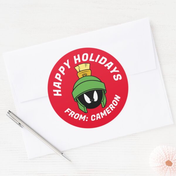 MARVIN_THE_MARTIAN™_Mad___Happy_Holidays_Classic_Round_Sticker_3 MARVIN THE MARTIAN™ Mad Happy Holidays Classic Round Sticker