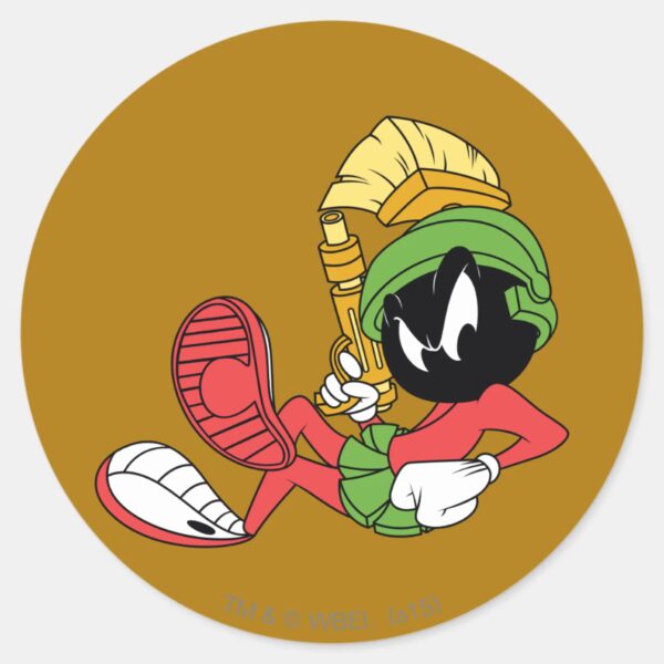MARVIN_THE_MARTIAN™_Reclining_With_Laser_Classic_Round_Sticker_1 MARVIN THE MARTIAN™ Reclining With Laser Classic Round Sticker